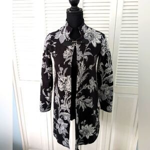 Cynthia Rowley Cardigan sz XS Black Grey Floral Sweater Buckle Open Coatigan